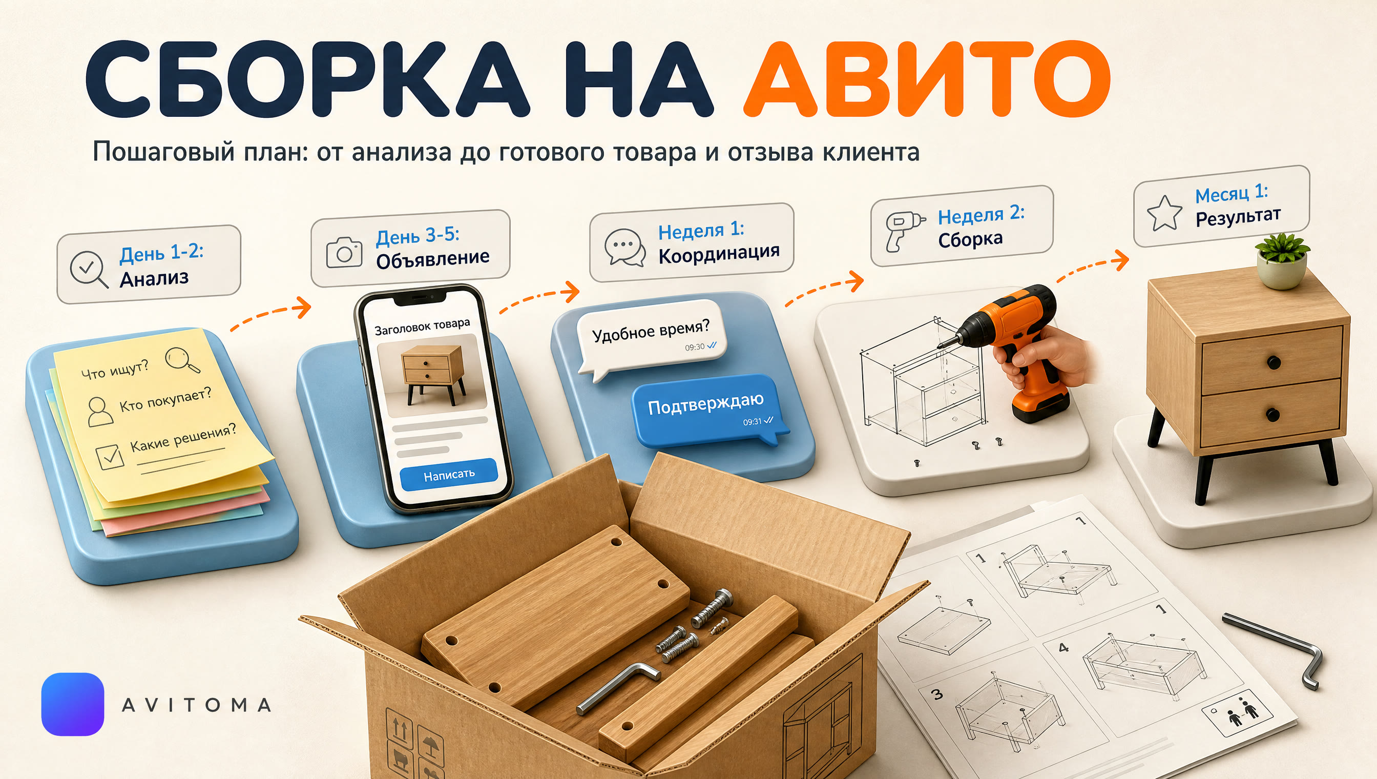 Как продавать товары со сборкой на Авито: план и кейс