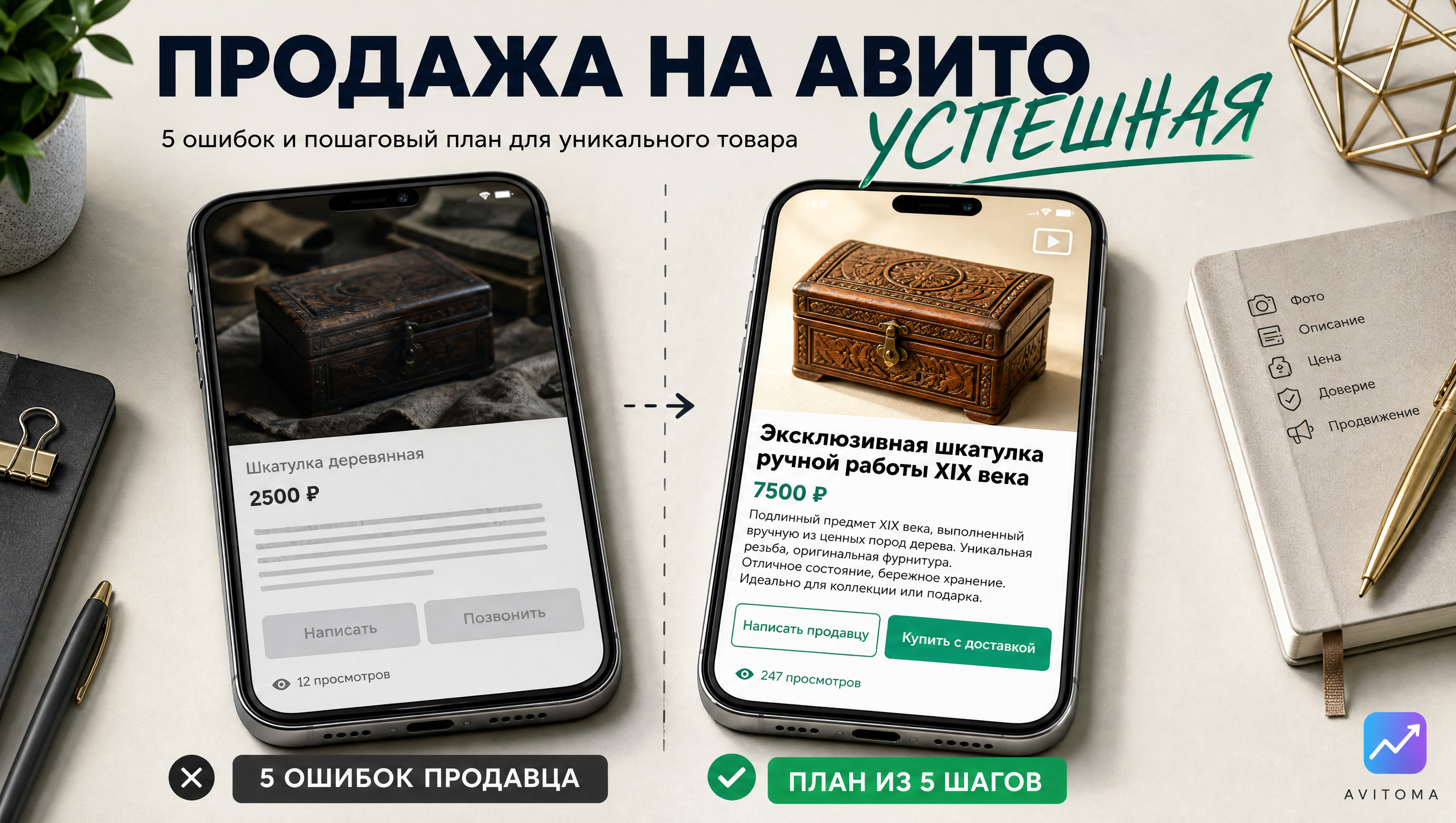 Как продать уникальный товар на Авито: 5 ошибок и пошаговый план