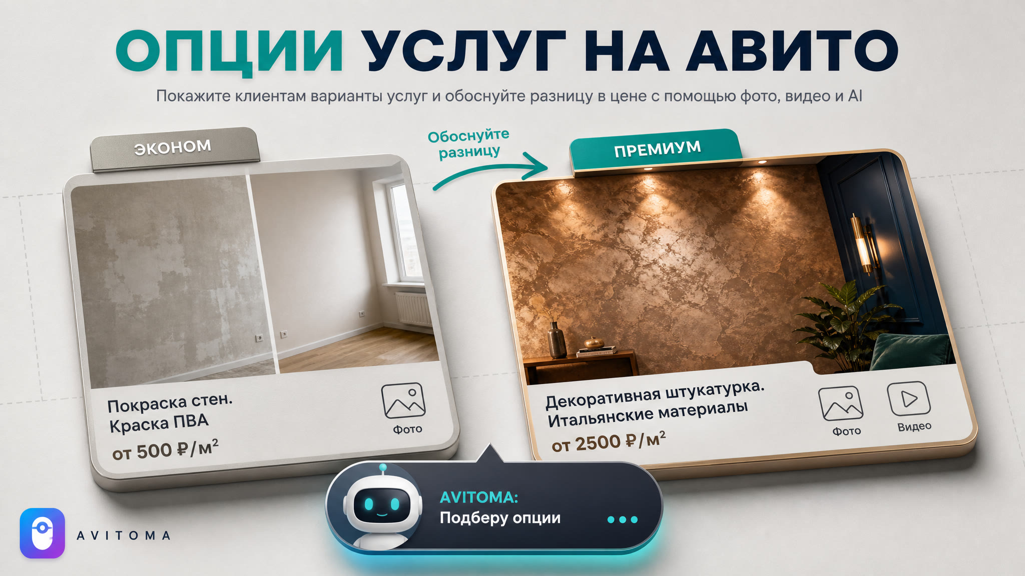 Как продавать услуги с выбором технологий и материалов на Авито?