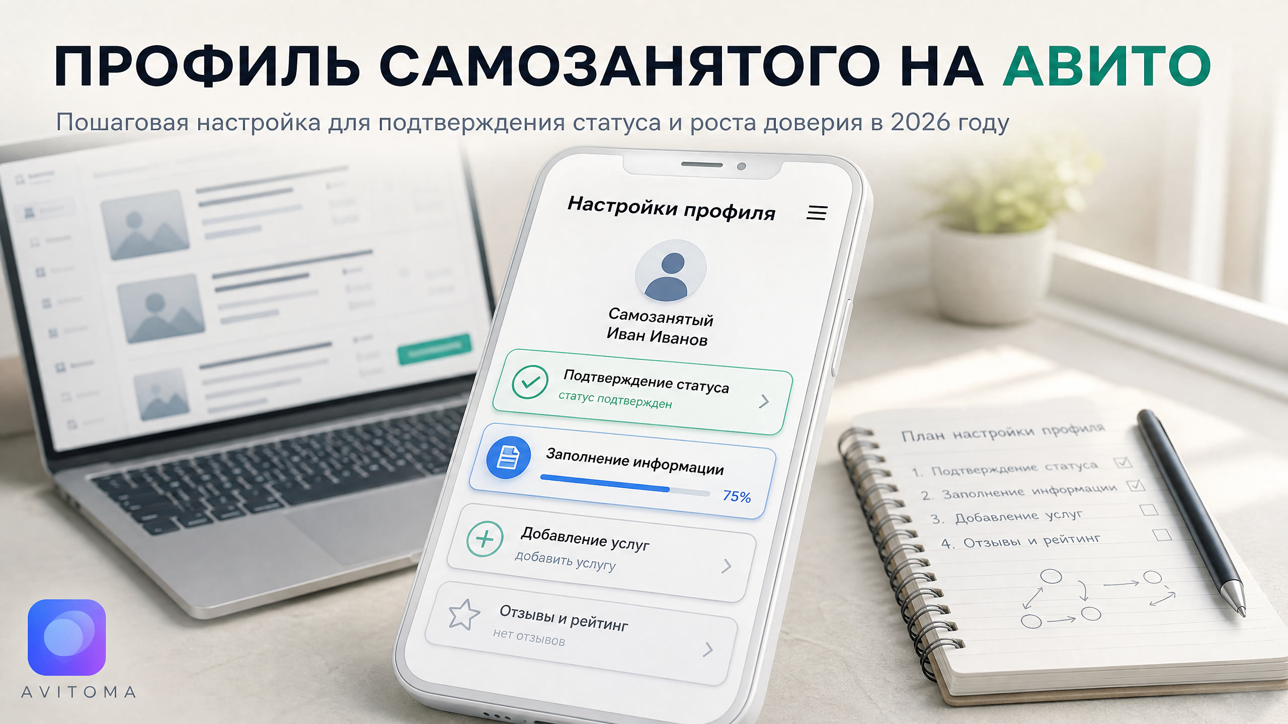Профиль самозанятого на Авито: пошаговая настройка 2026