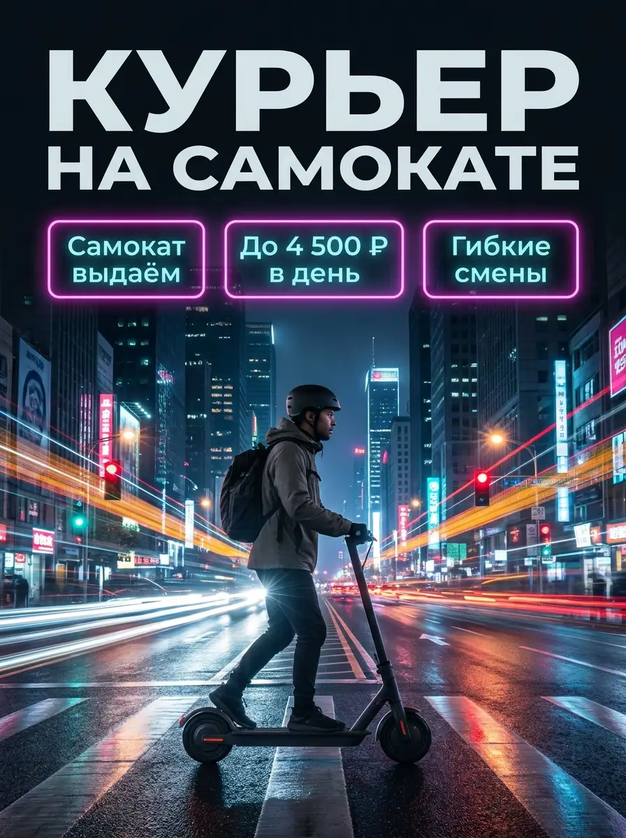 AI-карточка для Авито: Курьер на самокате — неон