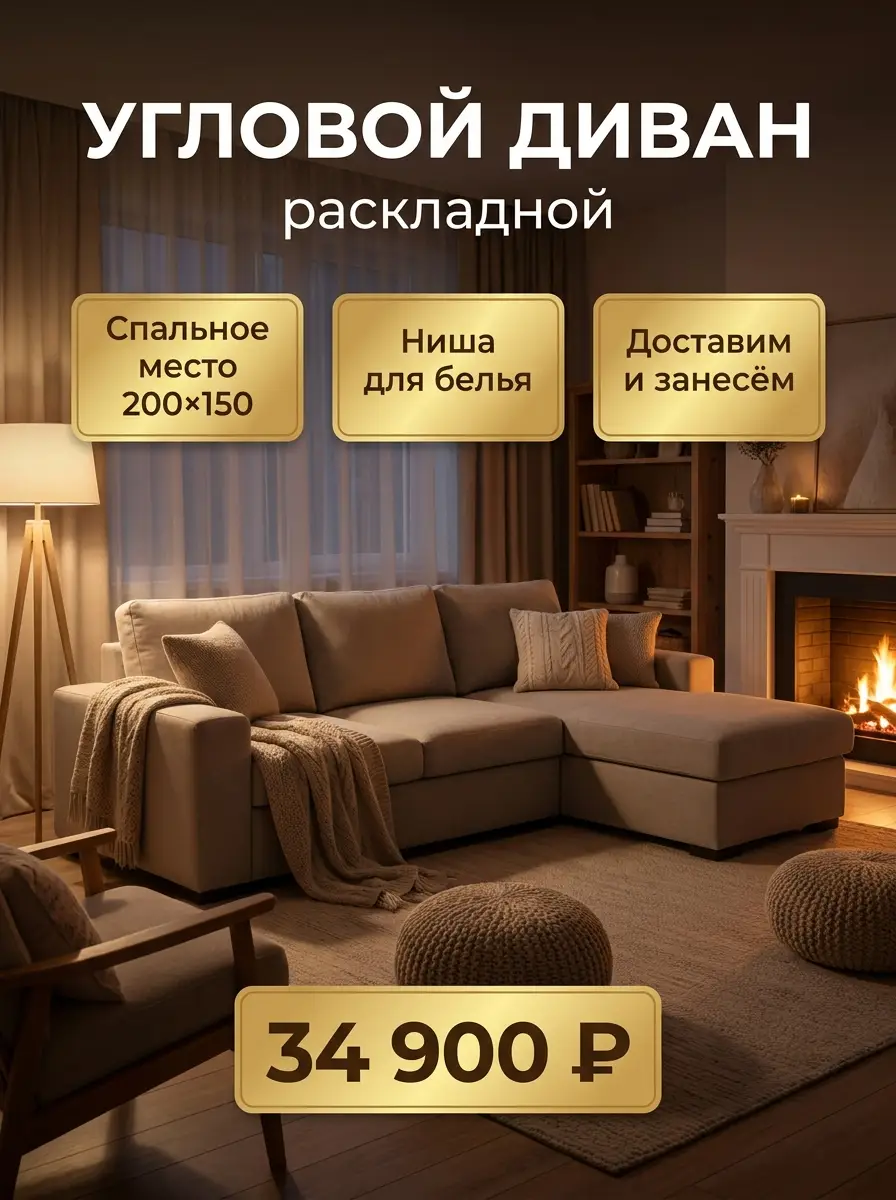 AI-карточка для Авито: Диван — уютный вечер