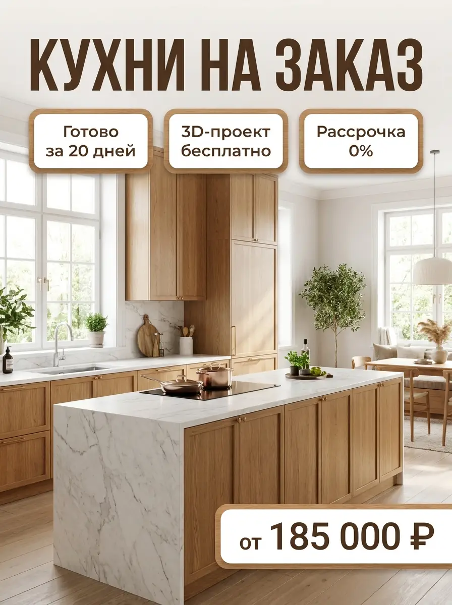 AI-карточка для Авито: Кухни — светлый шоурум
