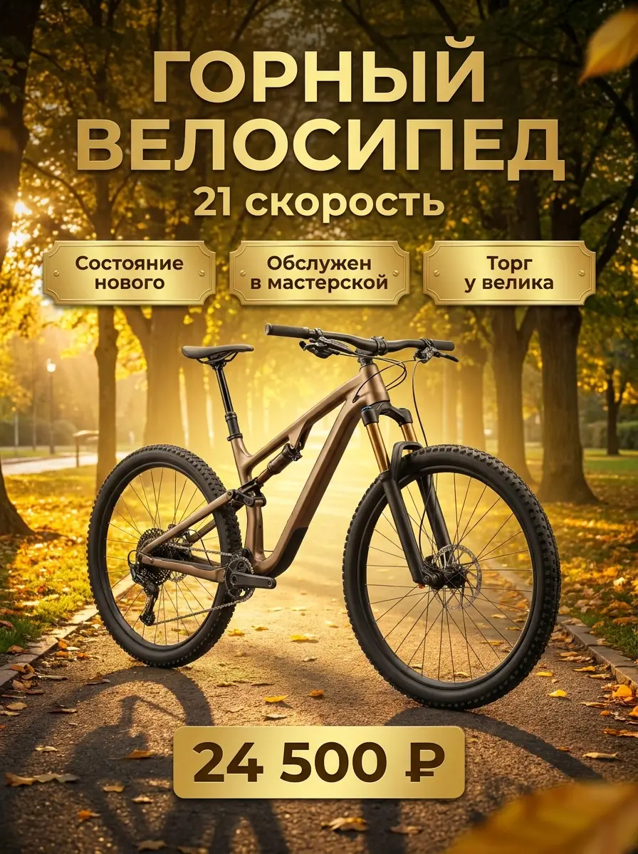 AI-карточка для Авито: Велосипед — золотой час