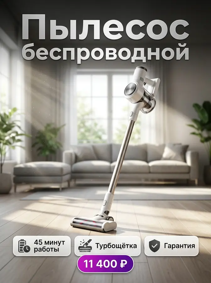AI-карточка для Авито: Пылесос — светлая гостиная