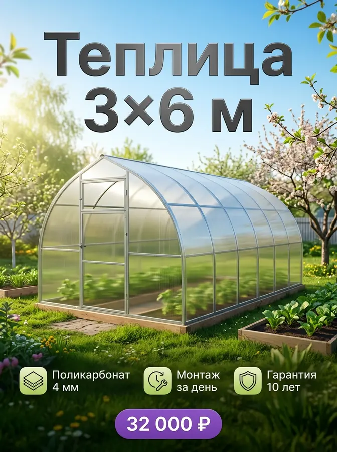 AI-карточка для Авито: Теплица — весенний участок