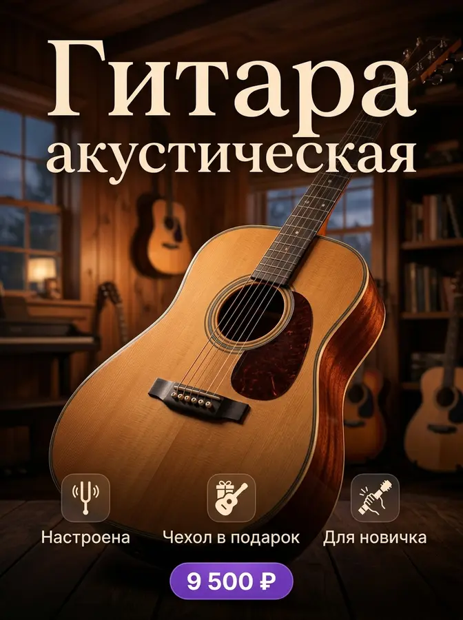 AI-карточка для Авито: Гитара — домашняя студия