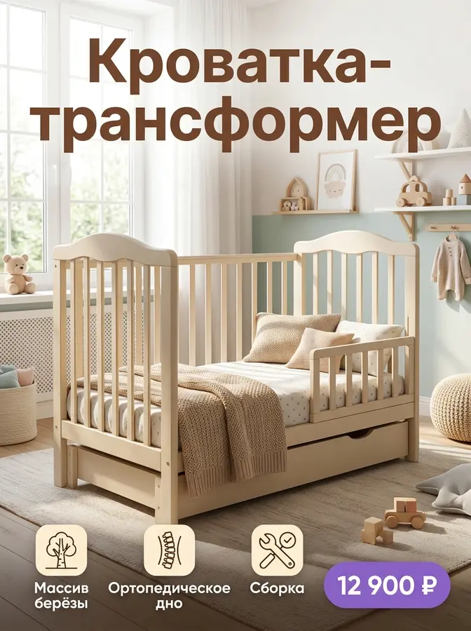 AI-карточка для Авито: Кроватка — светлая детская