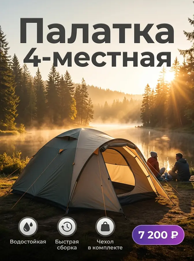 AI-карточка для Авито: Палатка — рассвет на природе